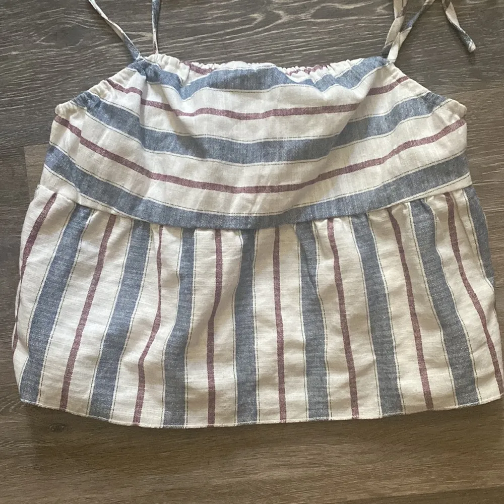 Blue Striped Babydoll Tie Strap Crop Top Size L - Image 2