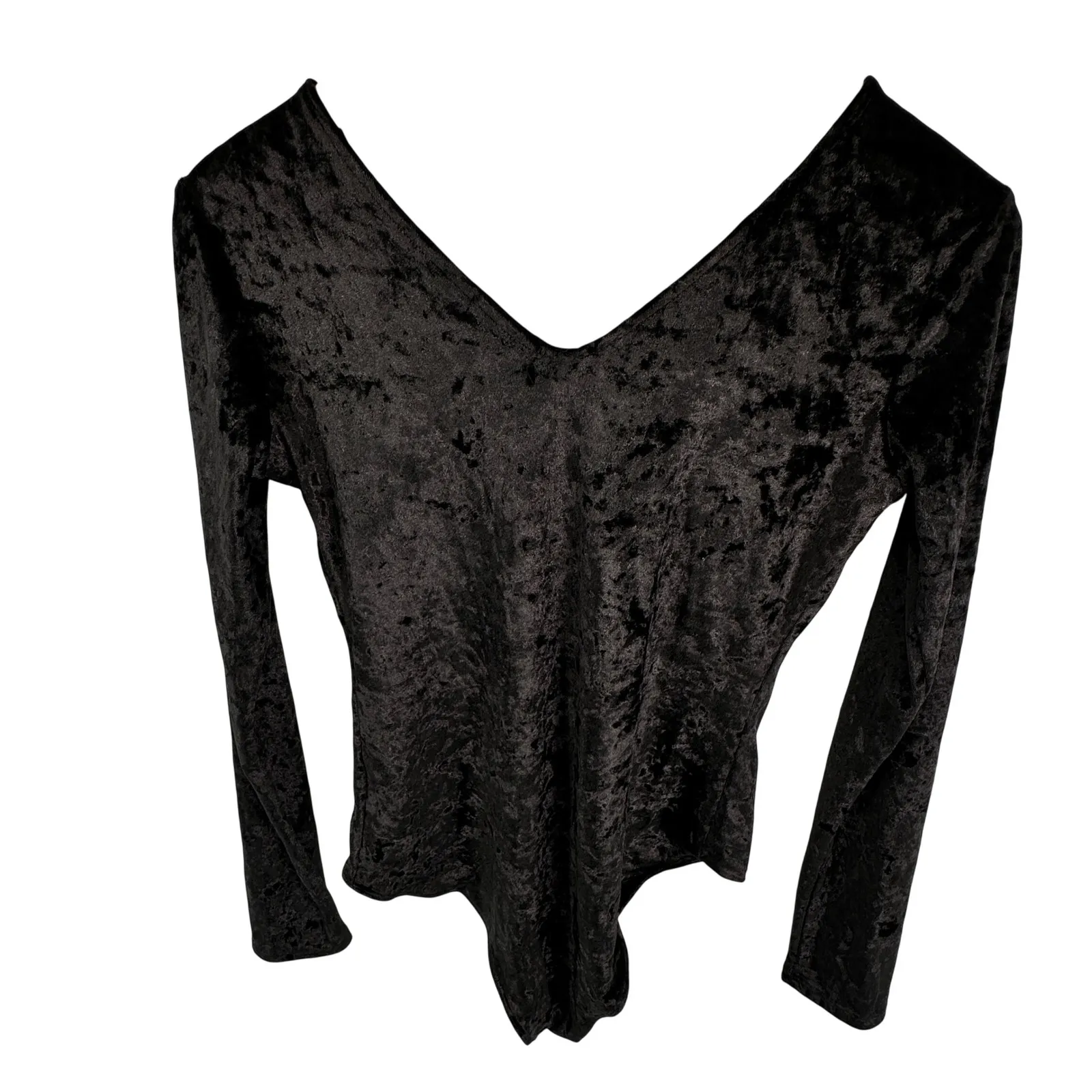 LA Hearts Black Crushed Velvet Long Sleeve V Neck Bodysuit M emo goth whimsygoth Size M - Image 3