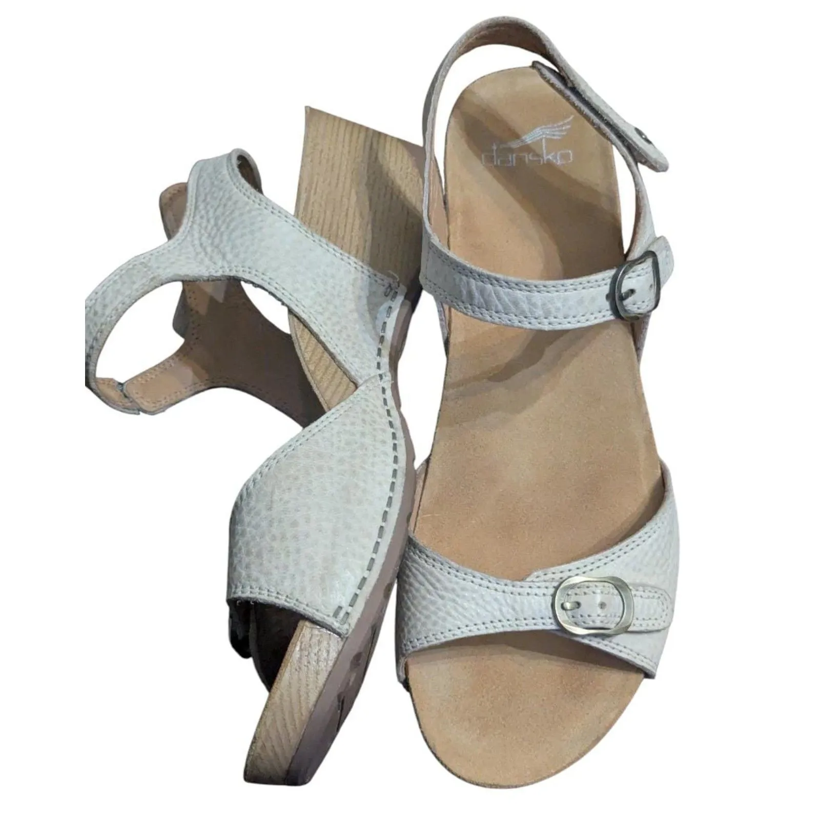 Dansko Fawna EU 41 US 10.5-11 White Snake Print Leather Wedge Sandal Comfort - Image 2