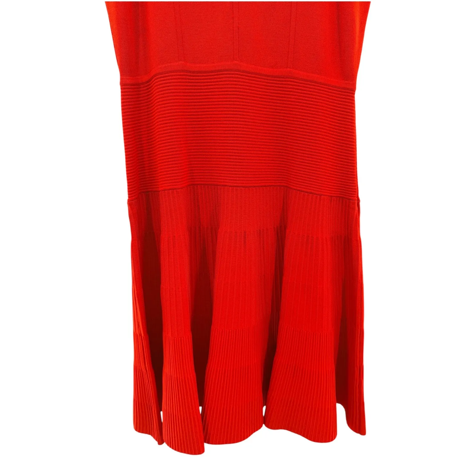 Milly Red Orange Sleeveless Fit and Flare Ribbed Knit Dress Size L Preppy Bold - Image 3