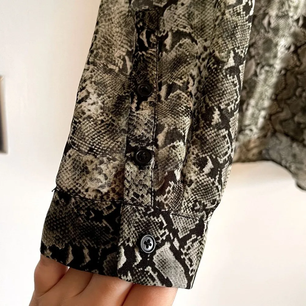 Lavender Brown Green Snakeskin Print Sheer Blouse - Small - Image 4