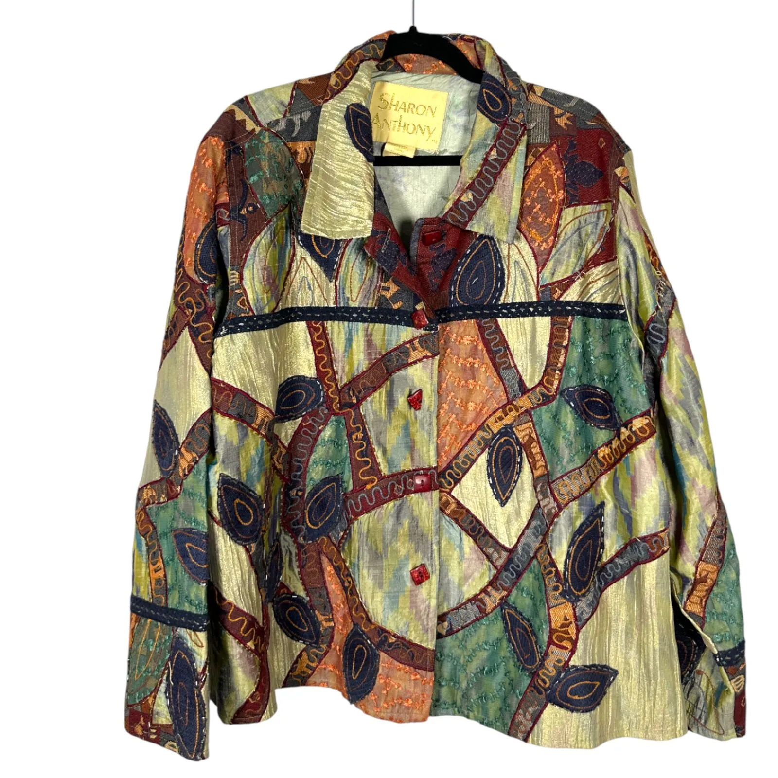 Sharon Anthony Vintage Silk Art to Wear Lace Embroidered Beaded Jacket Size 2X - Image 5