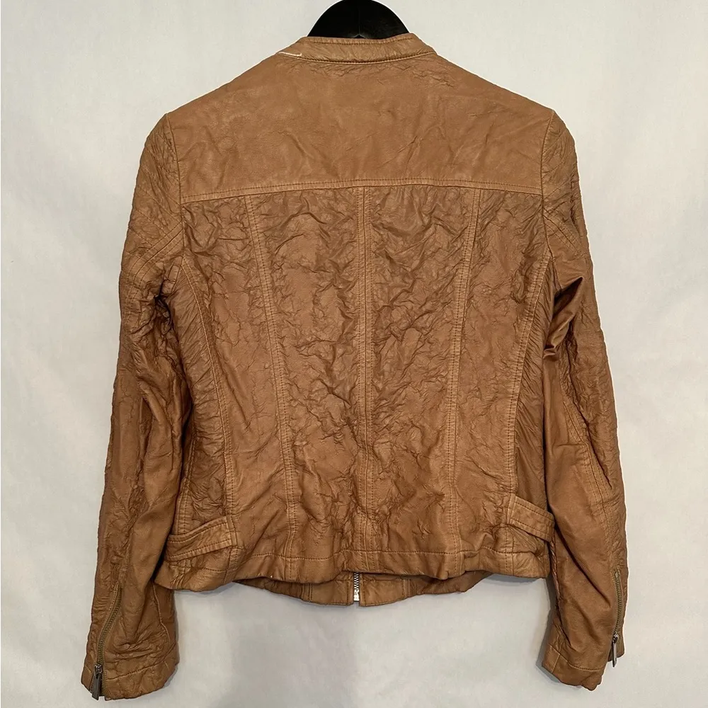 Adolfo Dominguez Crinkled Leather Jacket Moto in Cognac Tan Vintage EU40 / US 8 - Image 5