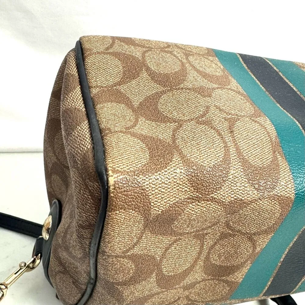 Coach Blue Varsity Stripe Mini Bennet Satchel Bag Purse Crossbody - Image 7