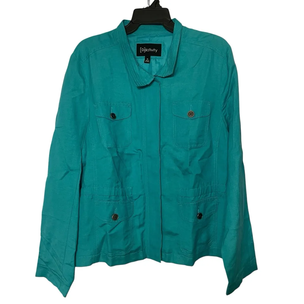Relativity Utility Linen Blend Jacket WomenTeal Blue Size XL Lightweight  Pocket - Image 2