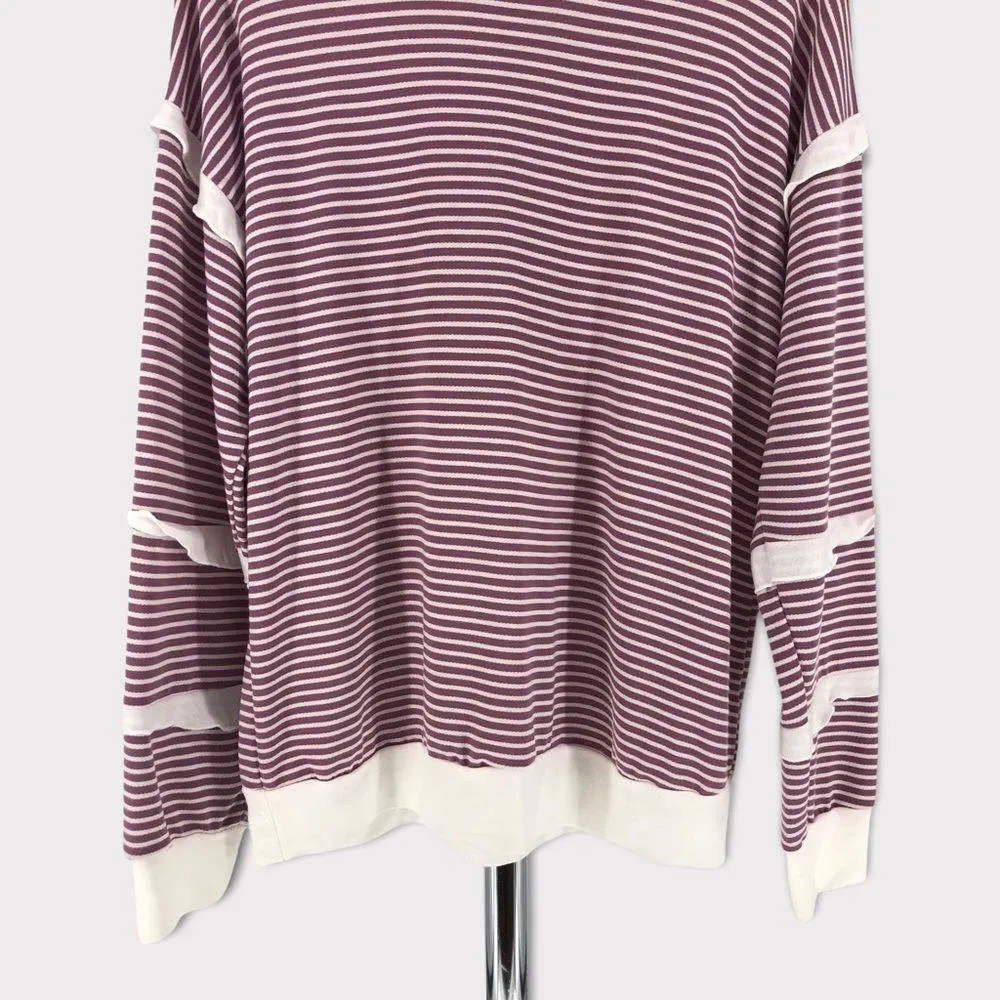 Brigitte Brianna Sexy Modest Mauve Cream Striped Ruffle Sleeve Sweatshirt Large Purple - Image 4