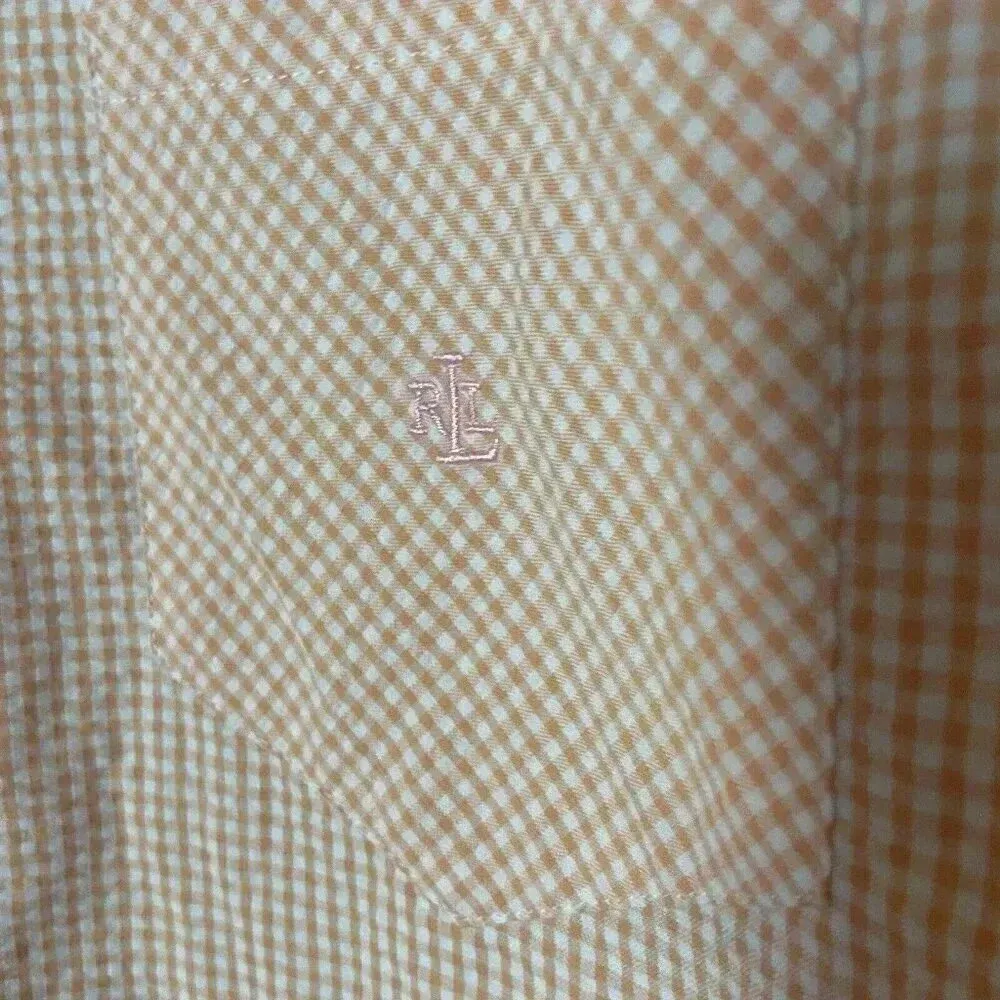 Ralph Lauren Coral Peach Gingham ButtonShort Sleeve Shirt Pants Set Size‎ M /12 - Image 9