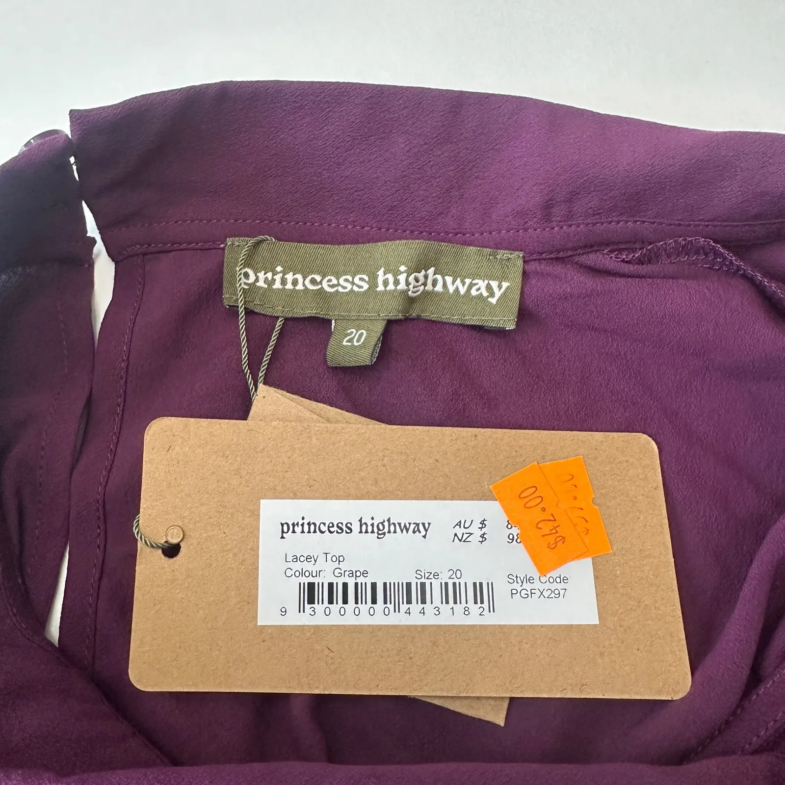New Princess Highway Purple Tie Neck‎ Long Sleeve Blouse Women's Plus Size 20 - Image 6
