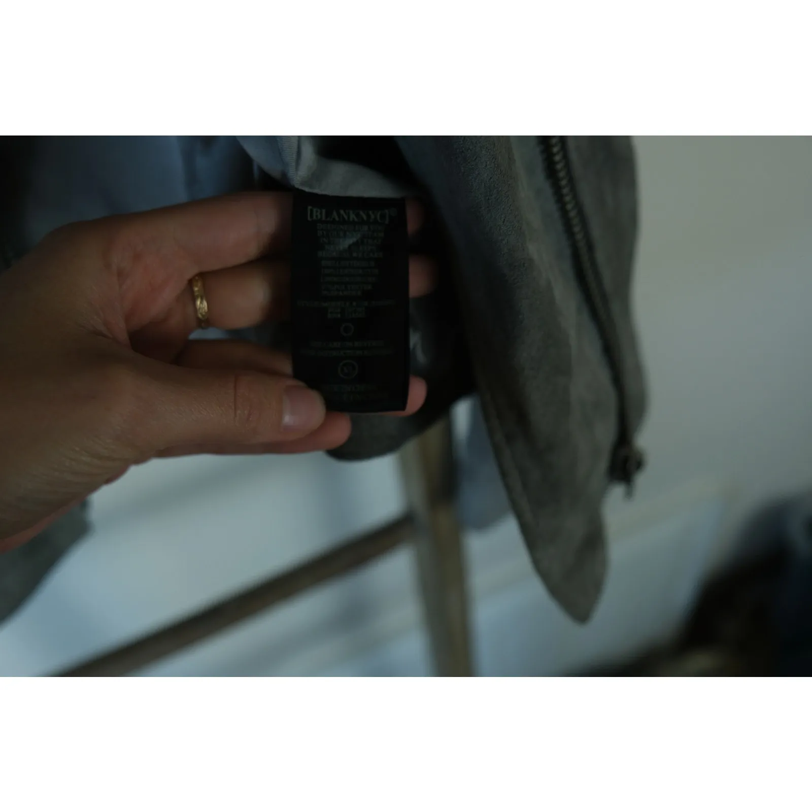 BLANK NYC Suede Moto Leather Jacket Silver Gray Cropped Lined Womens XL - Image 4