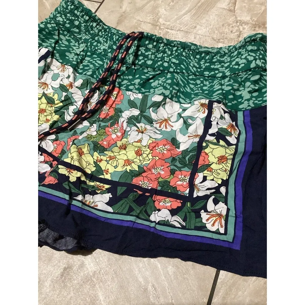Anthropologie Hei Hei Floral Lotus Drawstring Tropical Blue Green Shorts - Image 4
