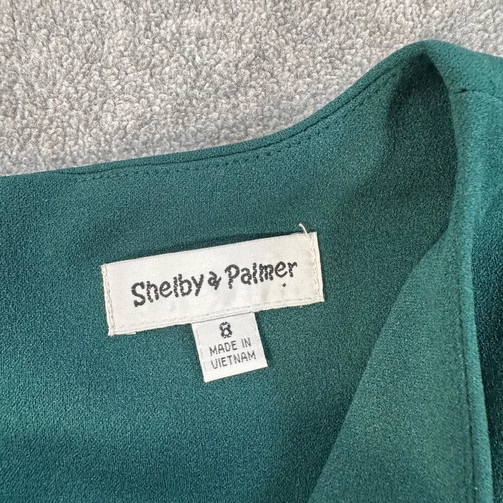 Shelby & Palmer Green Puff Sleeve Sheath Dress Women's 8 Midi High Neck - Image 3