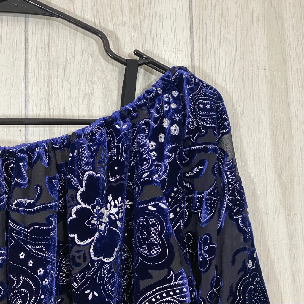 Parker Pyper Ultraviolet Burnout Cold Shoulder Paisley Print Silk Blouse size XS - Image 8