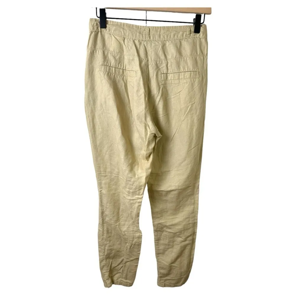 H&M Pants Womens 32 Linen Beige Slash Pockets Belt Loops Lightweight Demure Fall - Image 2