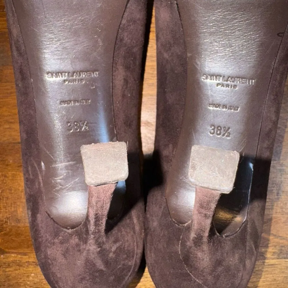 Saint Laurent Brown Suede Tribtoo Pumps - Image 6