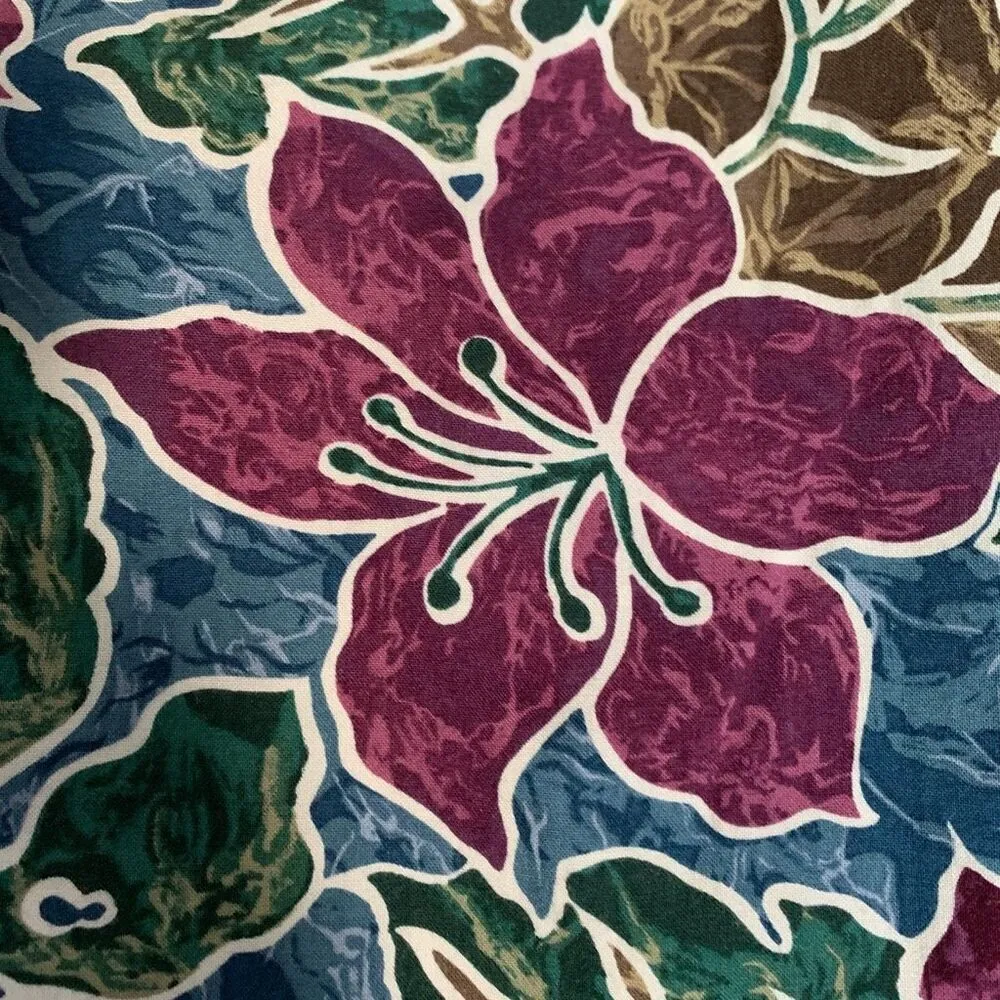 Vintage Hilo Hattie Hawaiian Shirt Camp Collar Tropical Abstract Floral Small Blue - Image 10