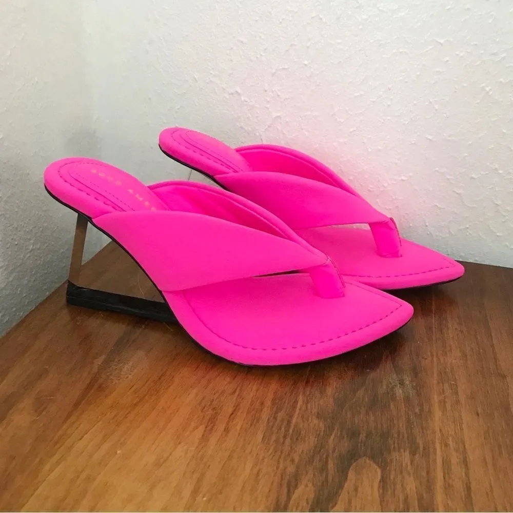 GOOD AMERICAN Neon Pink Cinderella Lucite Wedge Heel‎ Thong Scuba Womens Size 4 - Image 2