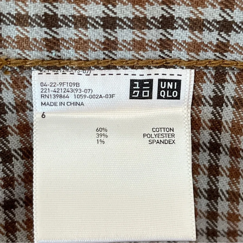 Uniqlo  Women’s Trouser Pants Brown Plaid Sz 6 Mid Rise Straight Leg Cotton Blend - Image 8