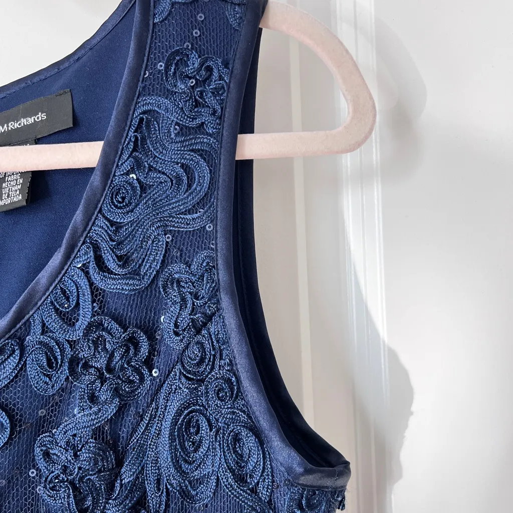 R&M Richards‎ Navy Blue Floral Lace Evening Gown Size 6 Formal Dress - Image 5