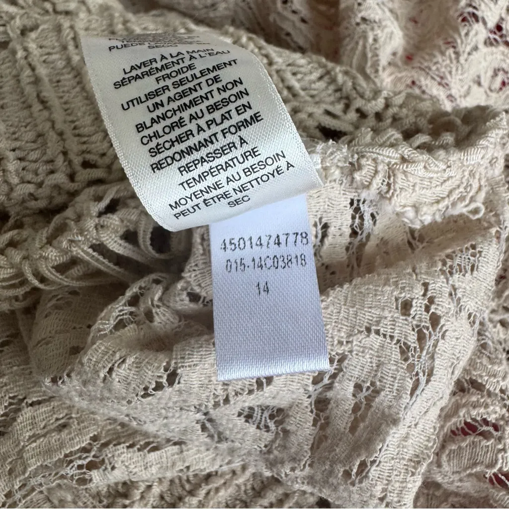 Chicos Cream Crochet Boho Festival Open Weave M Short Sleeve Blouse Top Sweater - Image 14