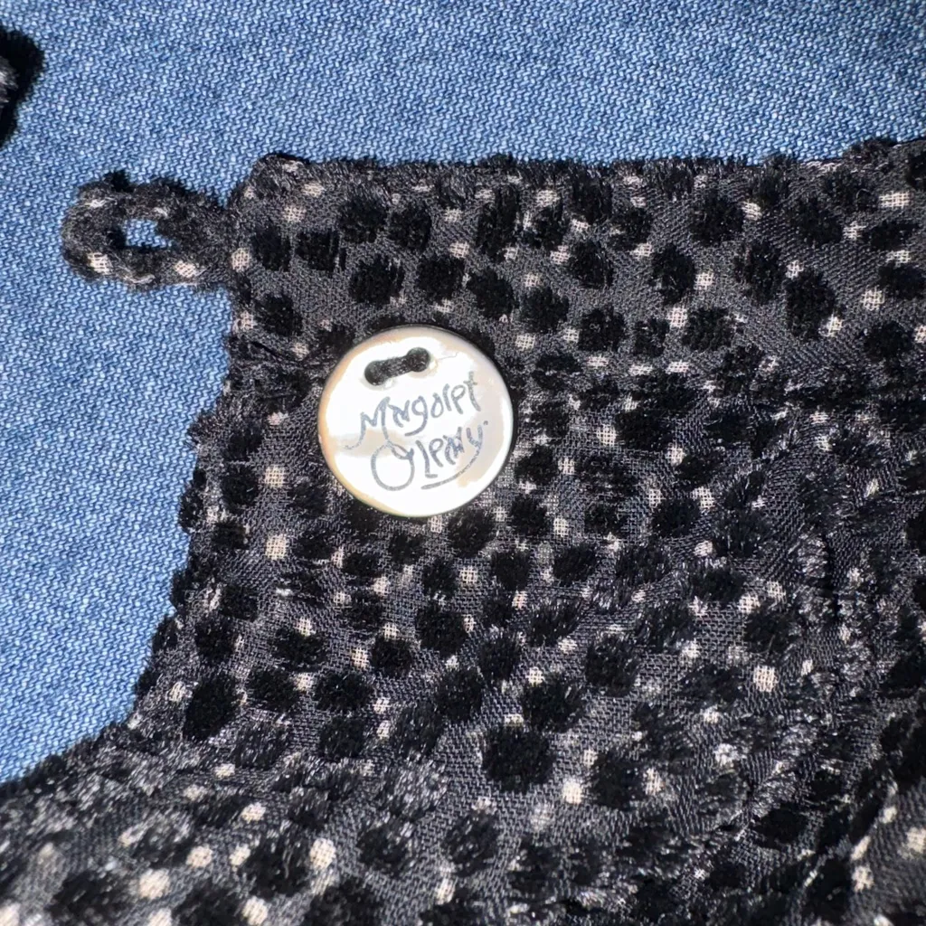 Margaret O'Leary black sheer burnout velvet dot lace yoke blouse top sz S - Image 4