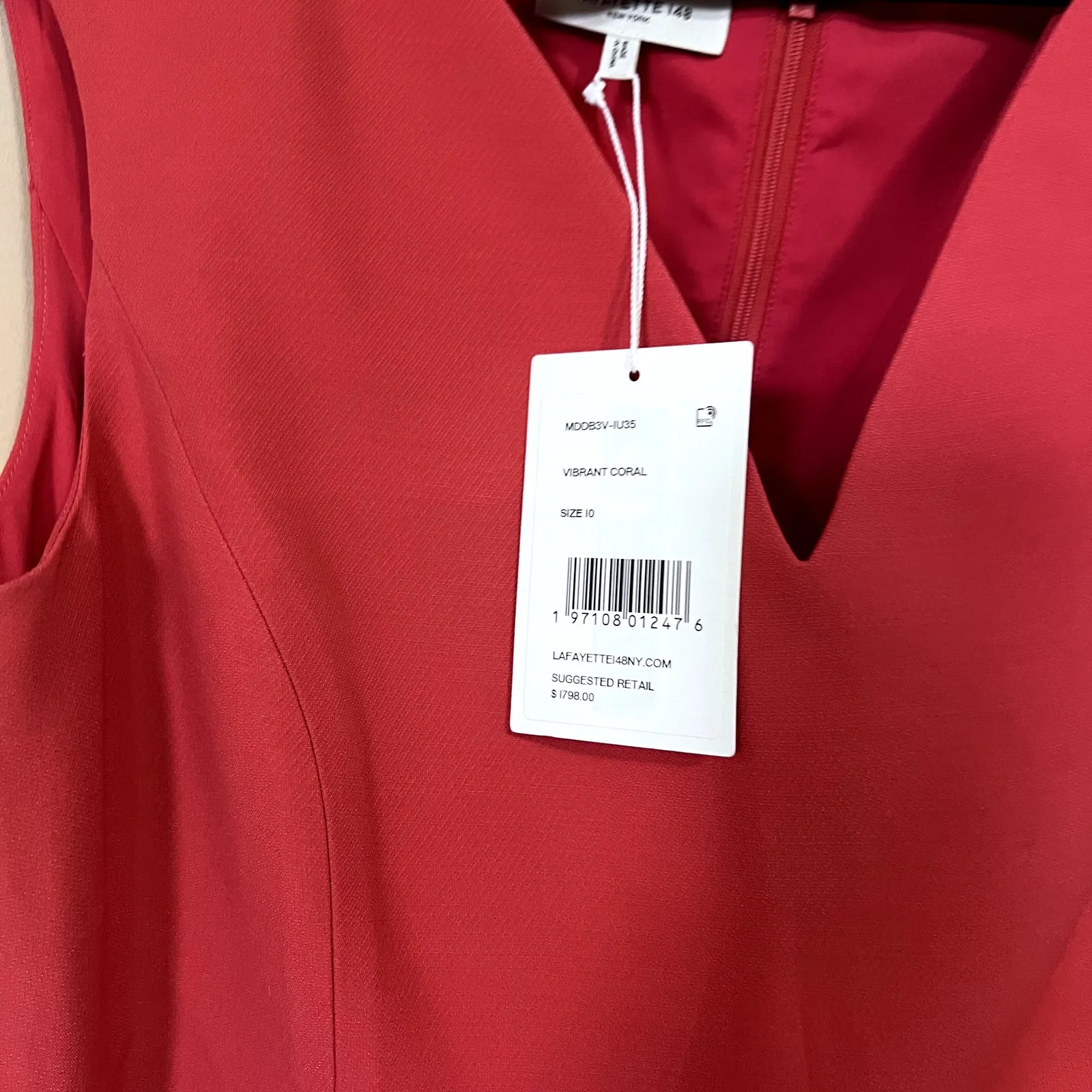 Lafayette 148 New York Portrait Neck Wool & Silk Dress in Vibrant Coral Sz US 10 - Image 3