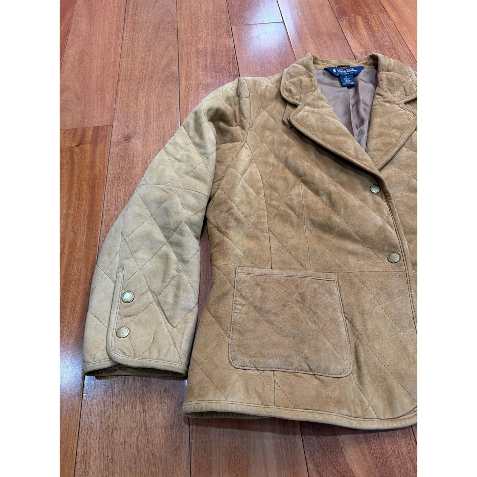 Brooks Brothers Quilted Suede Blazer Jacket Camel Tan Women Size 12 - Image 4