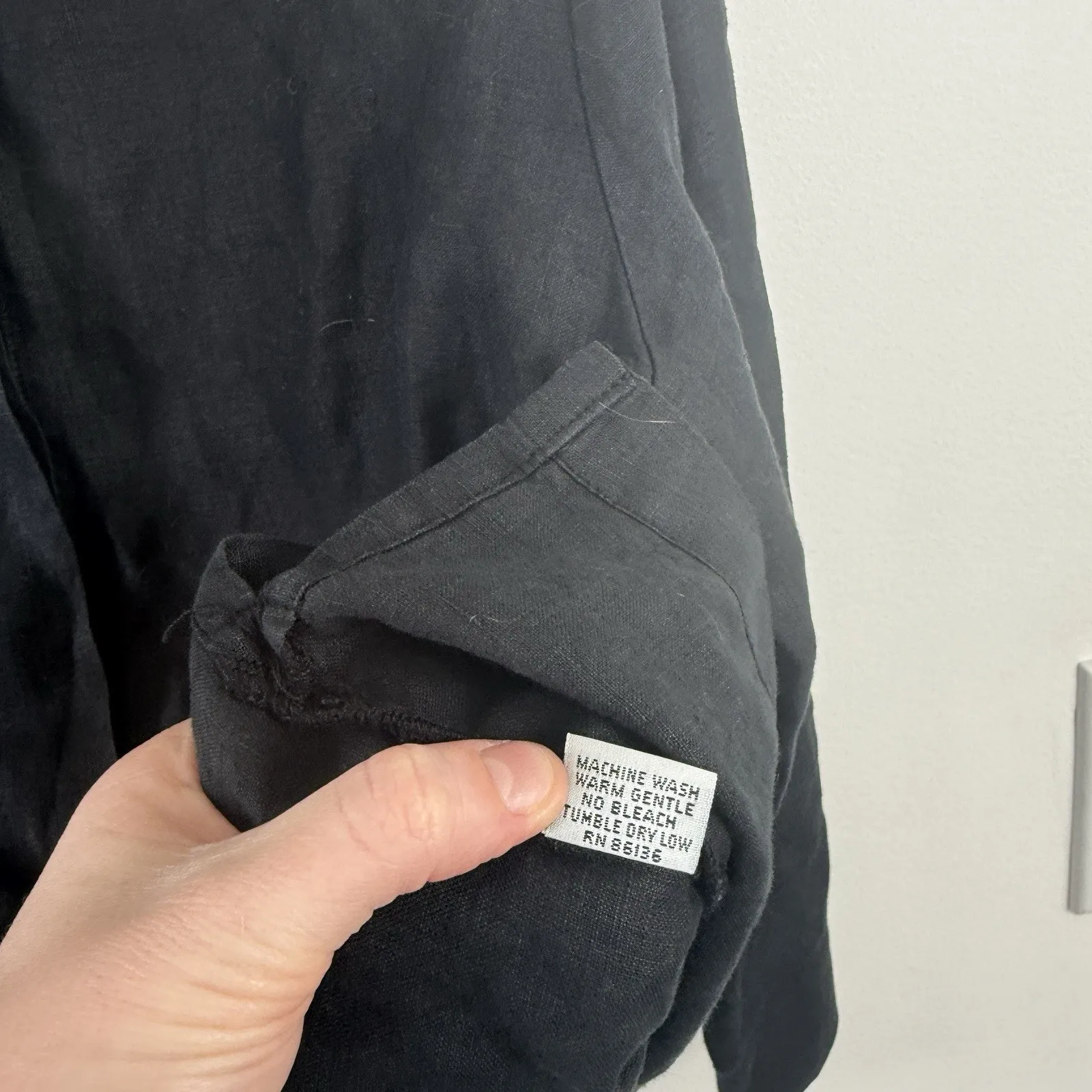 Bryn Walker 100% Linen Black Button Front Shirt Lagenlook Womens Medium - Image 6