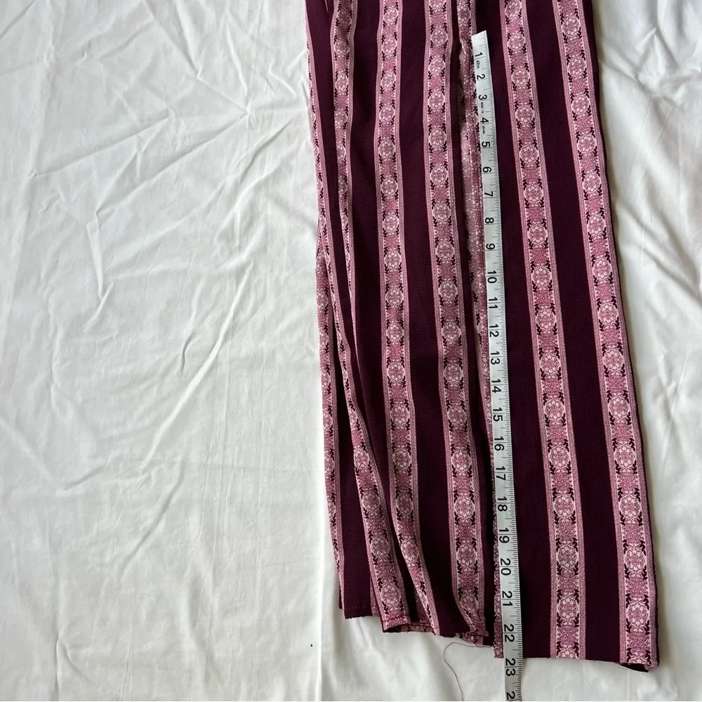 Crystal Doll spaghetti strap Jumpsuit split leg maroon stripes size 3 - Image 7