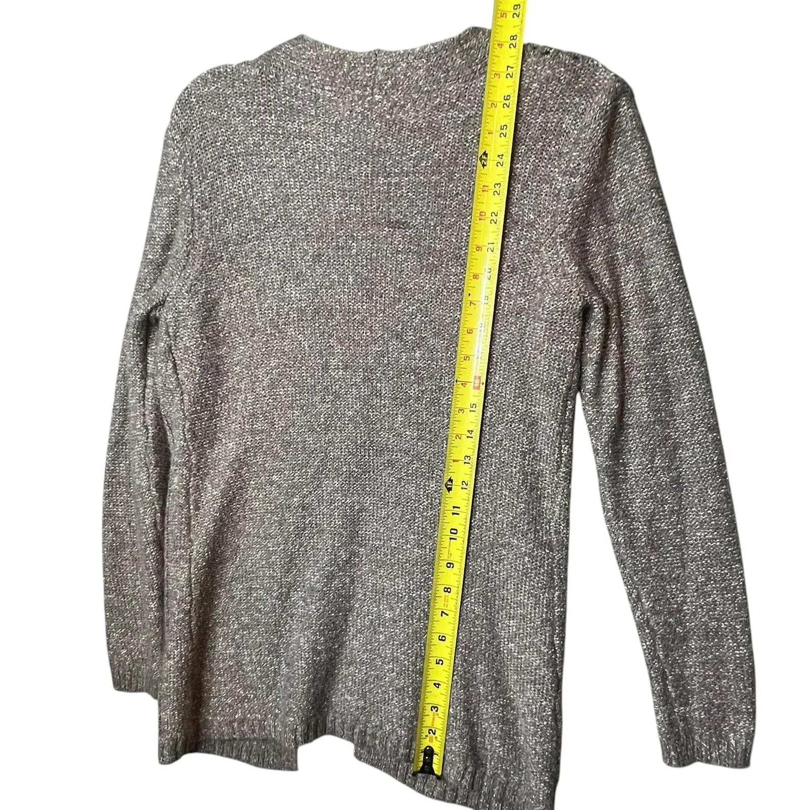 Maurices Cardigan Sweater Womens Medium Taupe Heather Open Front Pointelle Knit - Image 9