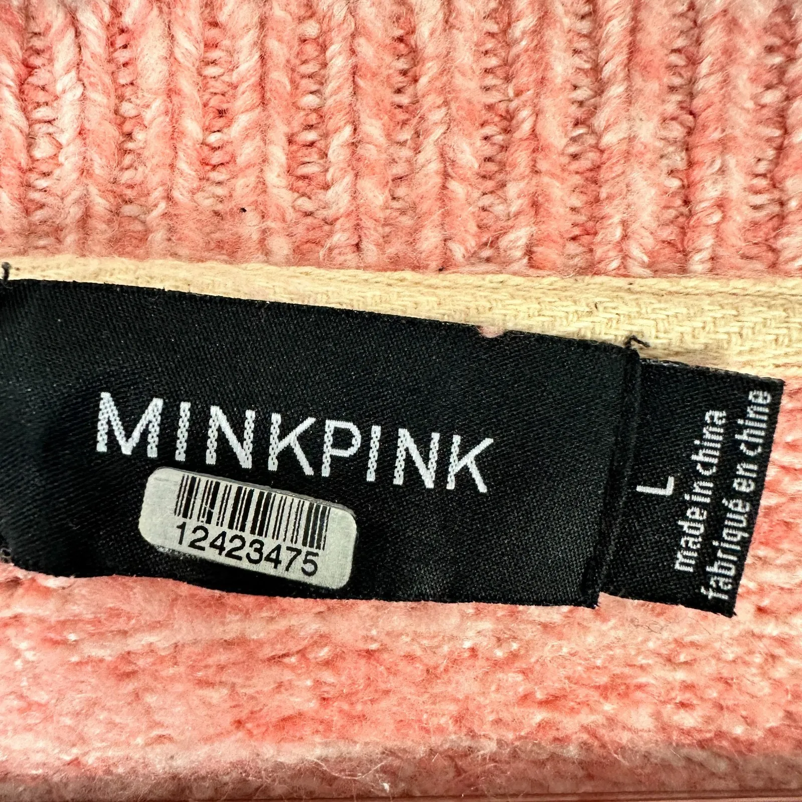 MINKPINK Sweater L Pink Peach Cozy Knit Soft Girl Quiet Luxury Minimalist Chic - Image 2