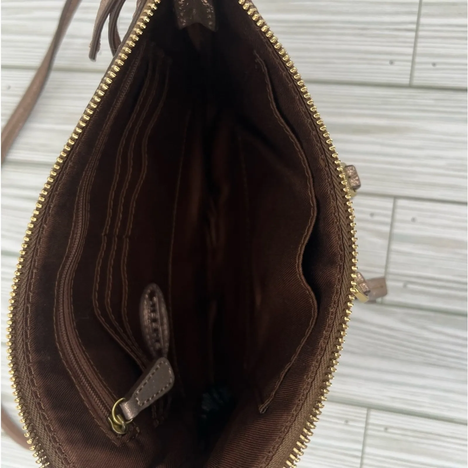 Fossil Erin bag crossbody cow hide rose gold leather zip top purse - Image 12