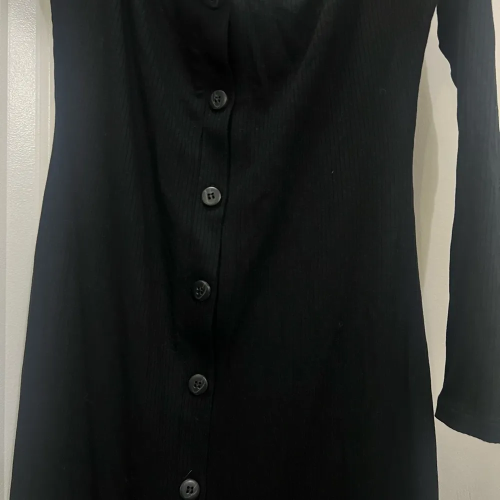 Privacy Please Black Ribbed Button Down Dress Size Small - Image 2