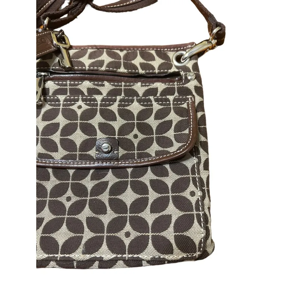 Fossil Adjustable Strap Brown Crossbody Bag Purse Geometric Design - Image 3