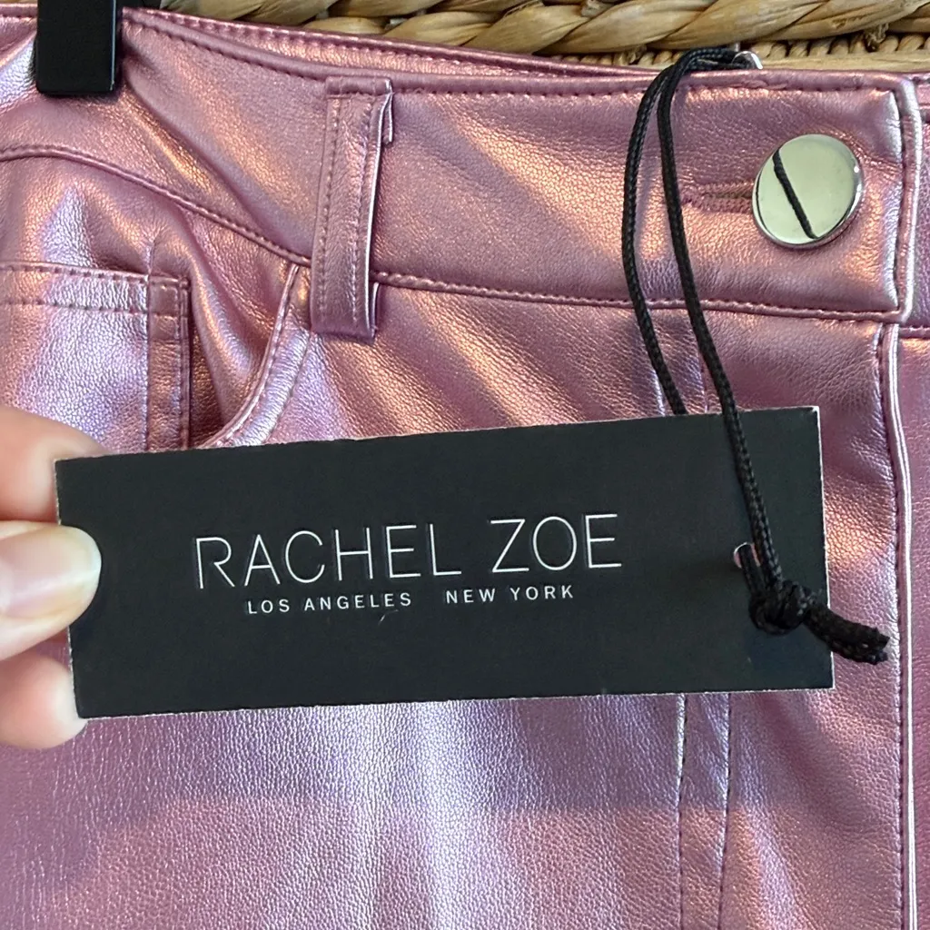 NWT Rachel Zoe High-Rise Metallic Pink Soft Faux Leather Ankle Pants, 10 - Image 4