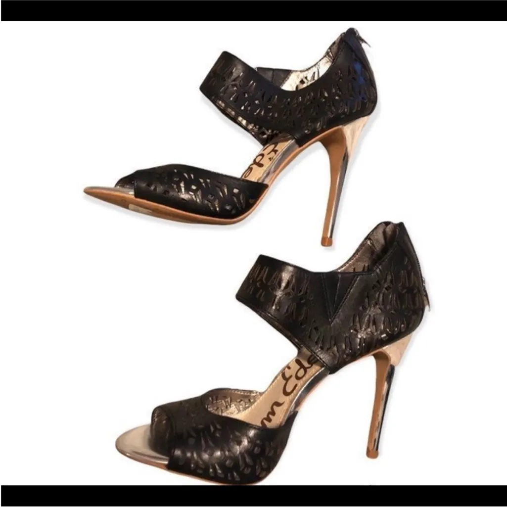 Sam Edelman Alva Black Cutout & Silver Metallic Heels size 8 excellent condition - Image 5