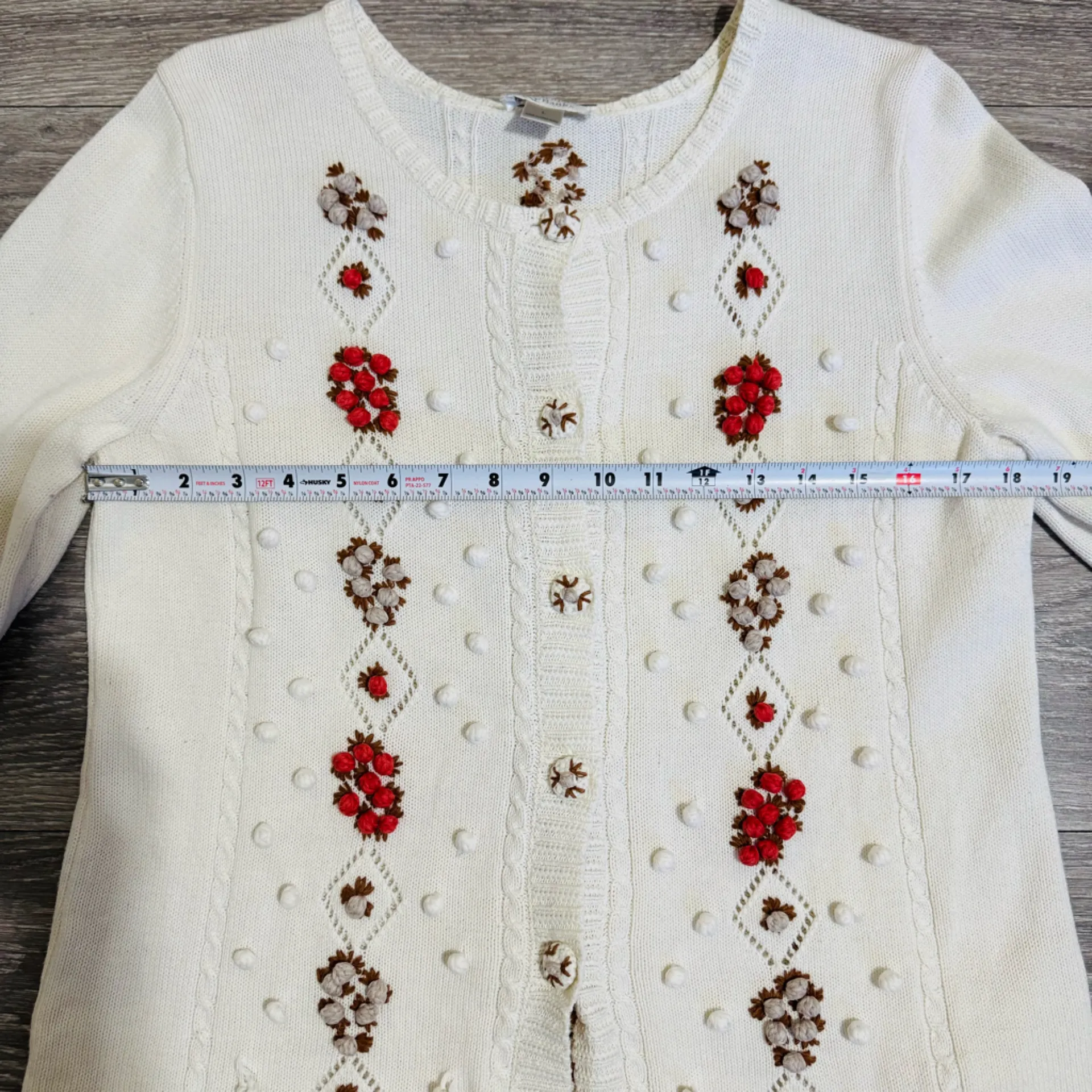 Christopher & Banks Cream Embroidered Floral Button Down Cardigan Women's Size L - Image 7