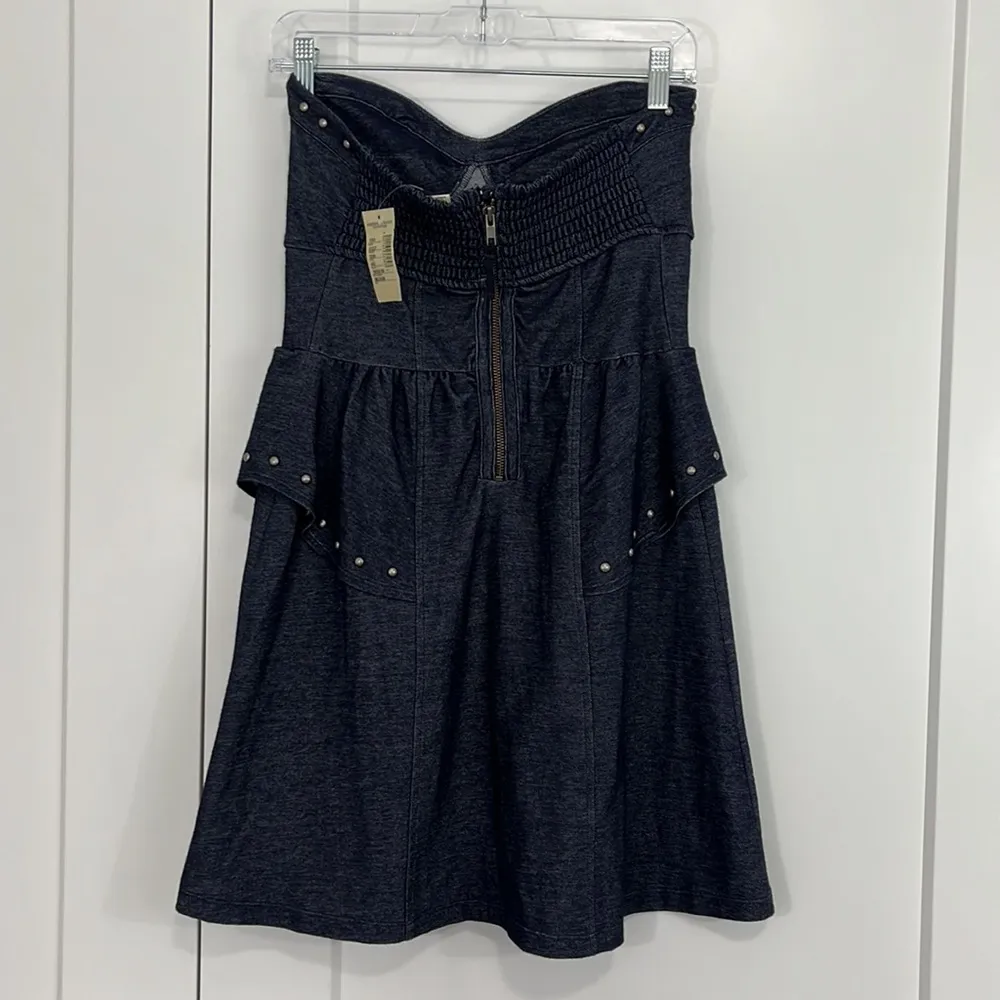 New American Eagle Medium Blue Strapless Studded Denim Peplum Dress - Image 6