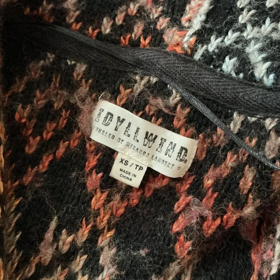 IDYLLWIND Bohemian Knit Patchwork Wool Fringe Hooded Cardigan Sweater XS - Image 3