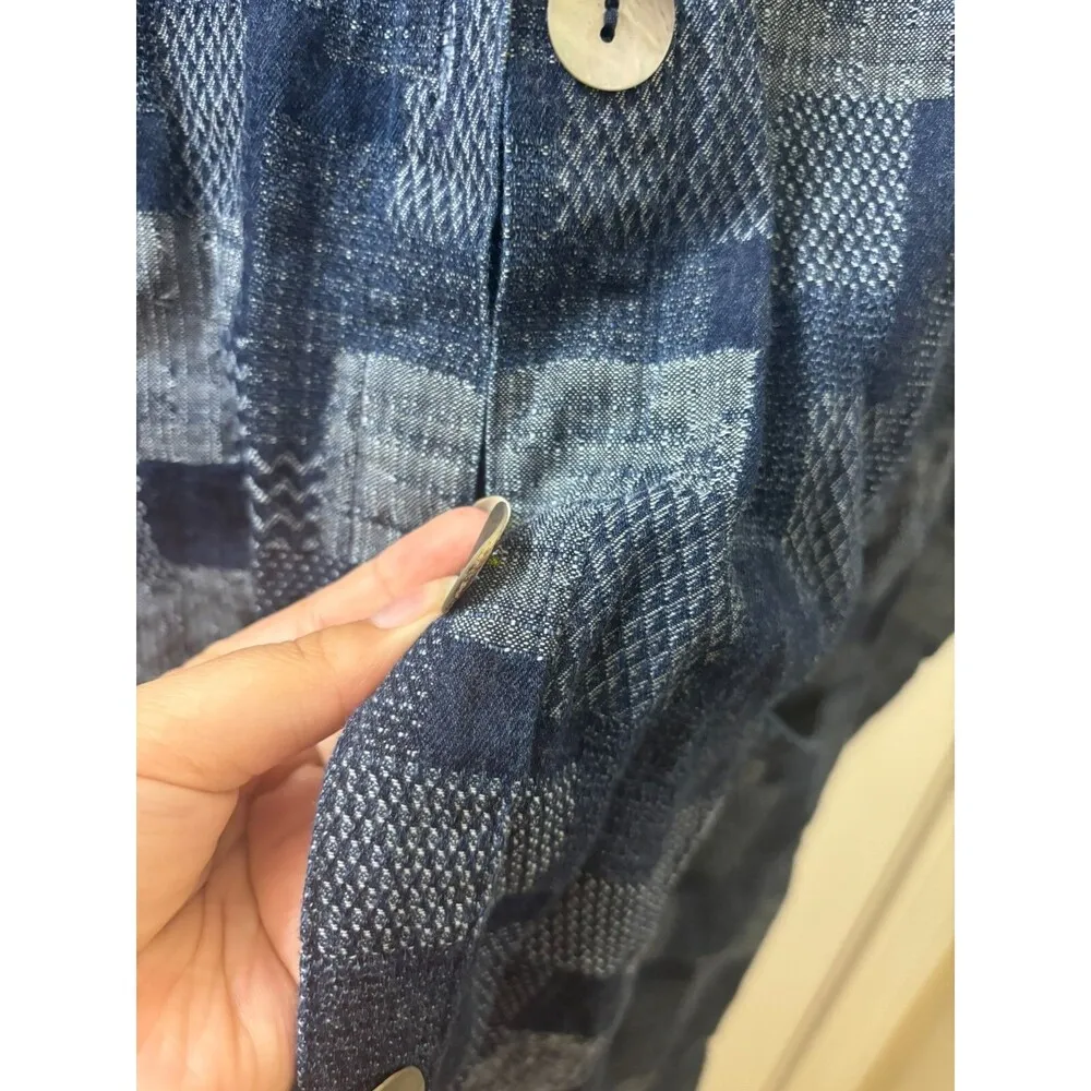 Sahara THICK COTTON Shirt Top SIZE S Button Up TUNIC PATCHWORK PATTERN BLUE - Image 6