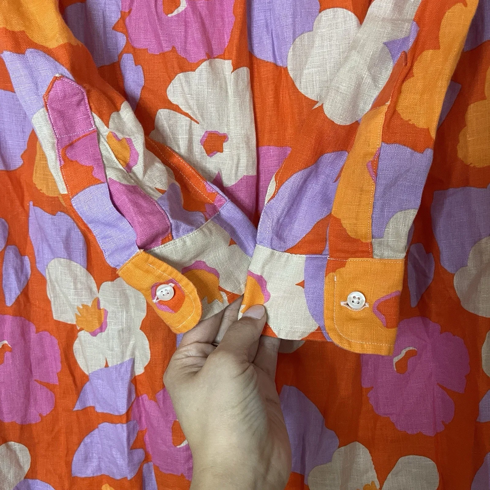 Frank & Eileen RORY MAXI SHIRTDRESS IN ORANGE AND PINK FLORAL Linen Small - Image 3