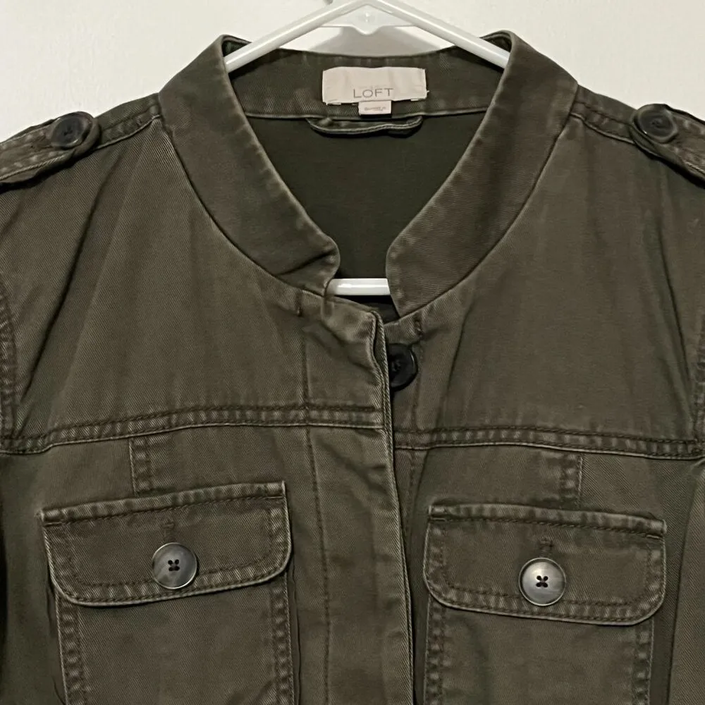 Loft women's military jacket olive green 100% cotton size small - Image 2