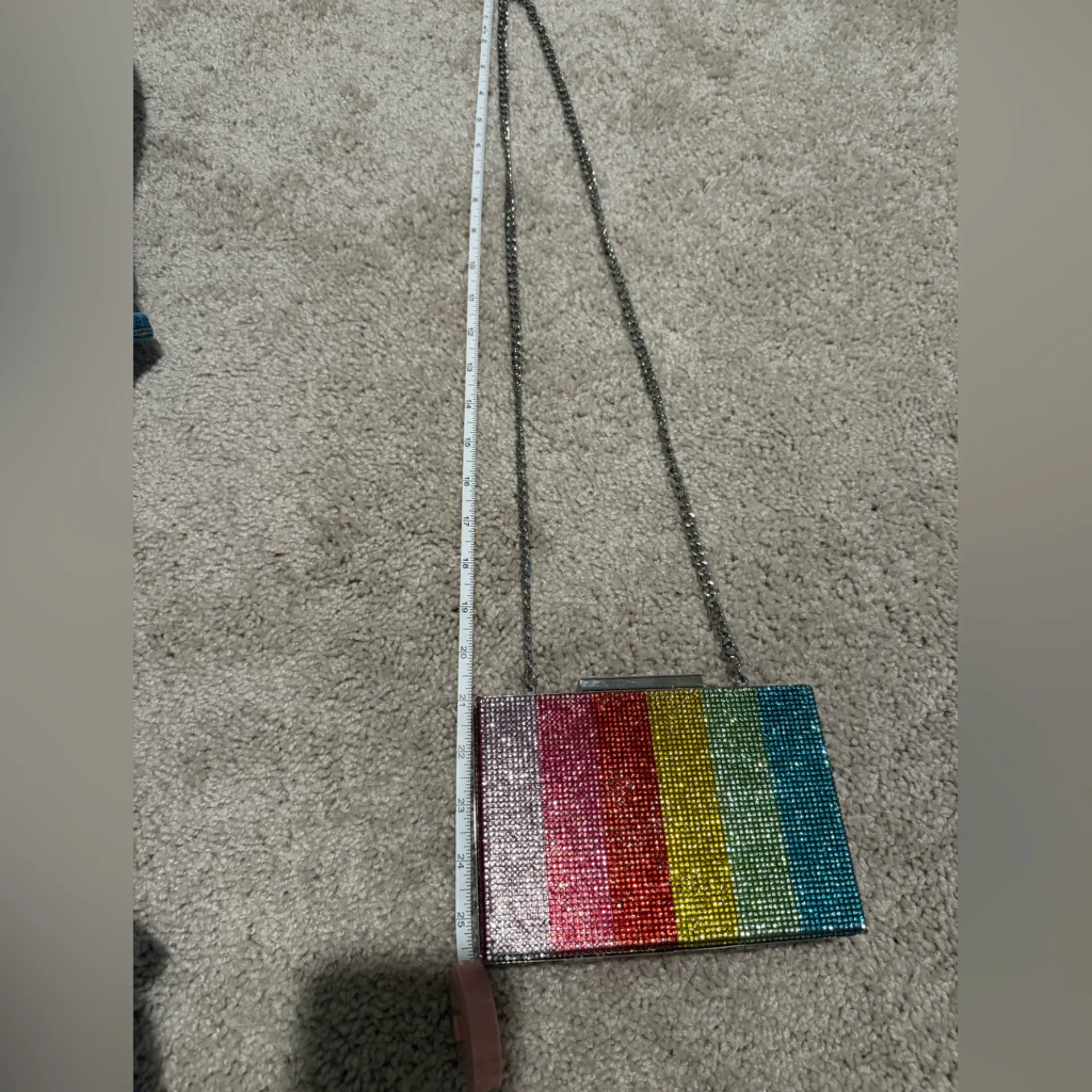 Zara Rainbow Glitter Metallic Clutch Shoulder Bag Handbag Purse Chain - Image 7