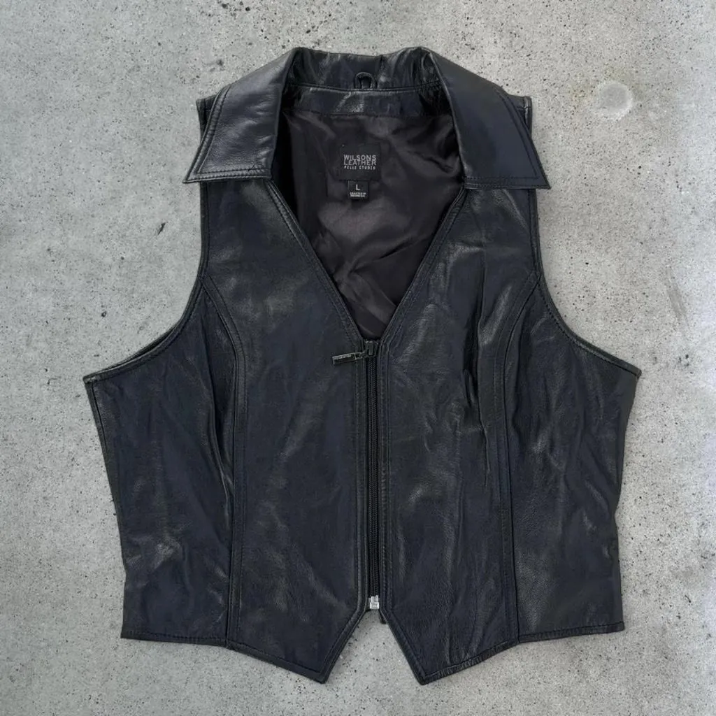 Vintage black leather vest Size L - Image 2