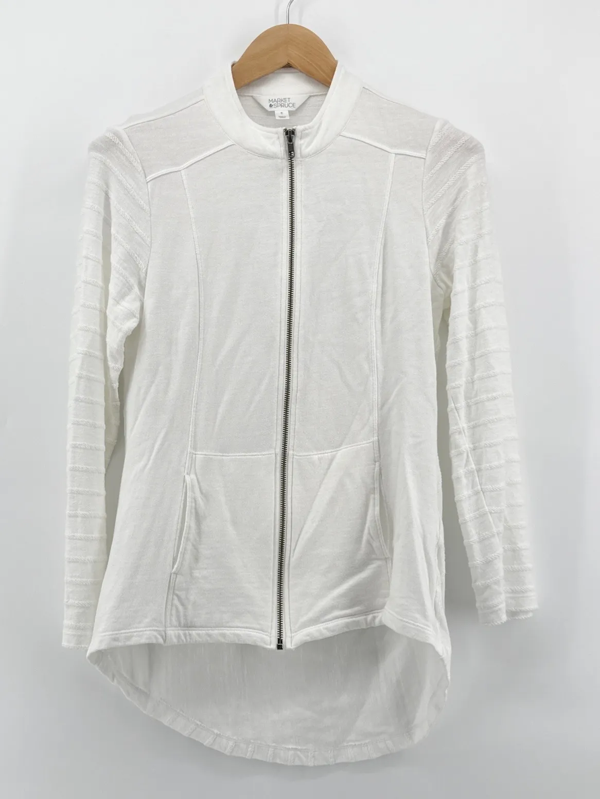 Market & Spruce White Zip Up Lightweight Knit Jacket High Low Women's Medium - Image 1