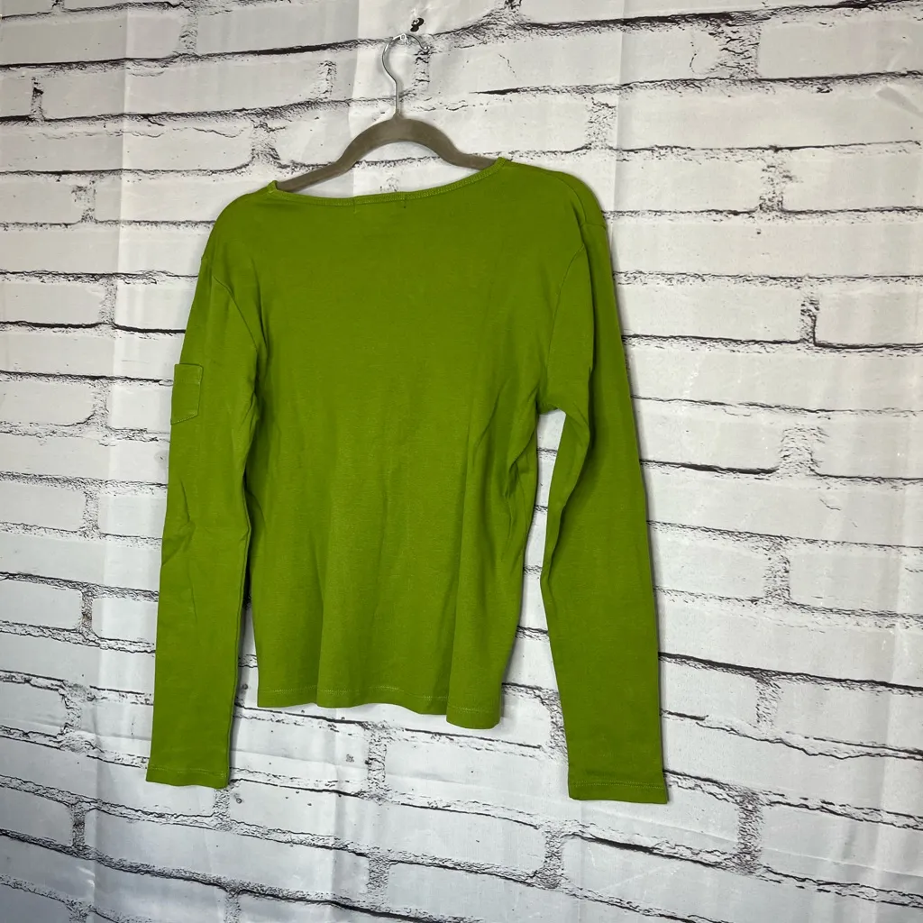 Vintage Lauren Ralph Lauren Lime Long Sleeve Top w/ Sleeve Pocket Y2K Preppy S Green - Image 9