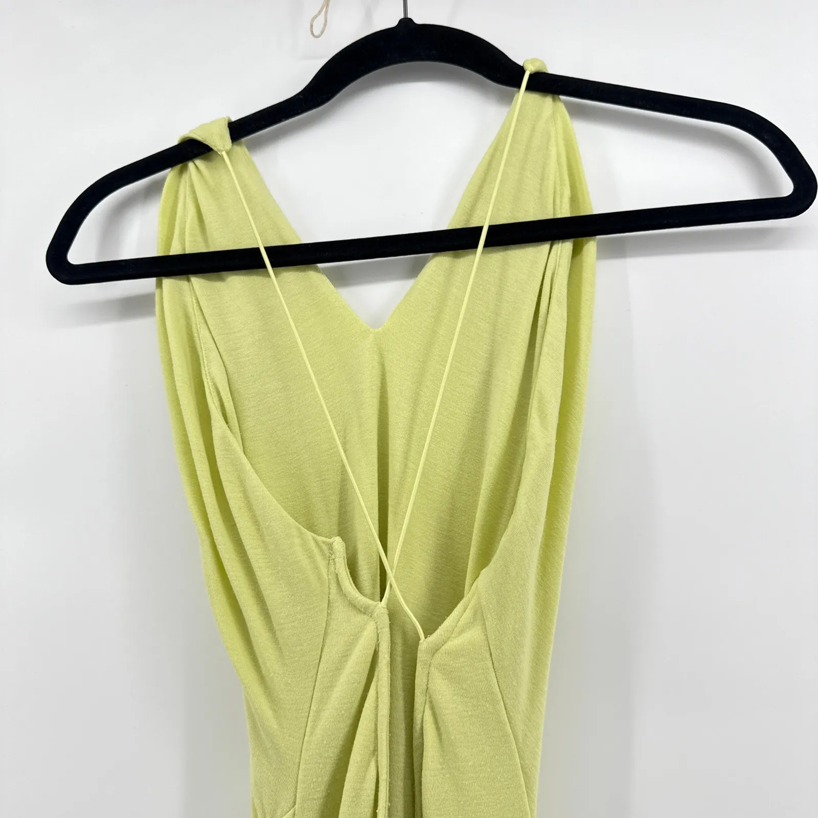 Song of Style Zinnia Maxi Halter Dress Ruched Slit Open Back Key Lime Small Sexy Yellow - Image 5