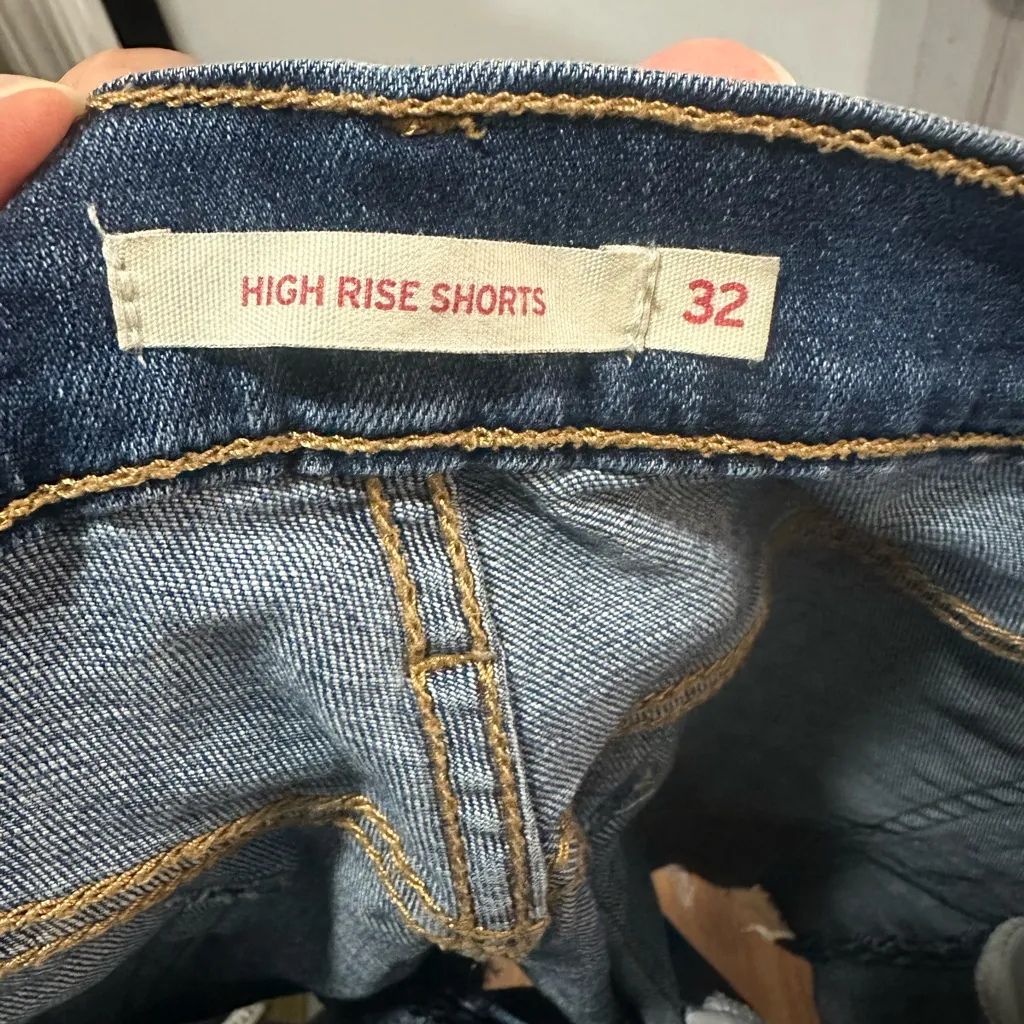 Levi's Dark Blue Ripped Jean Shorts - Image 3