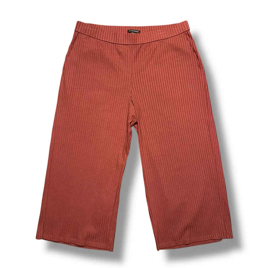 Eileen Fisher NWT Tencel Textured Ribbed Wide Leg Crop Pant Deep Terracotta LG - Image 3