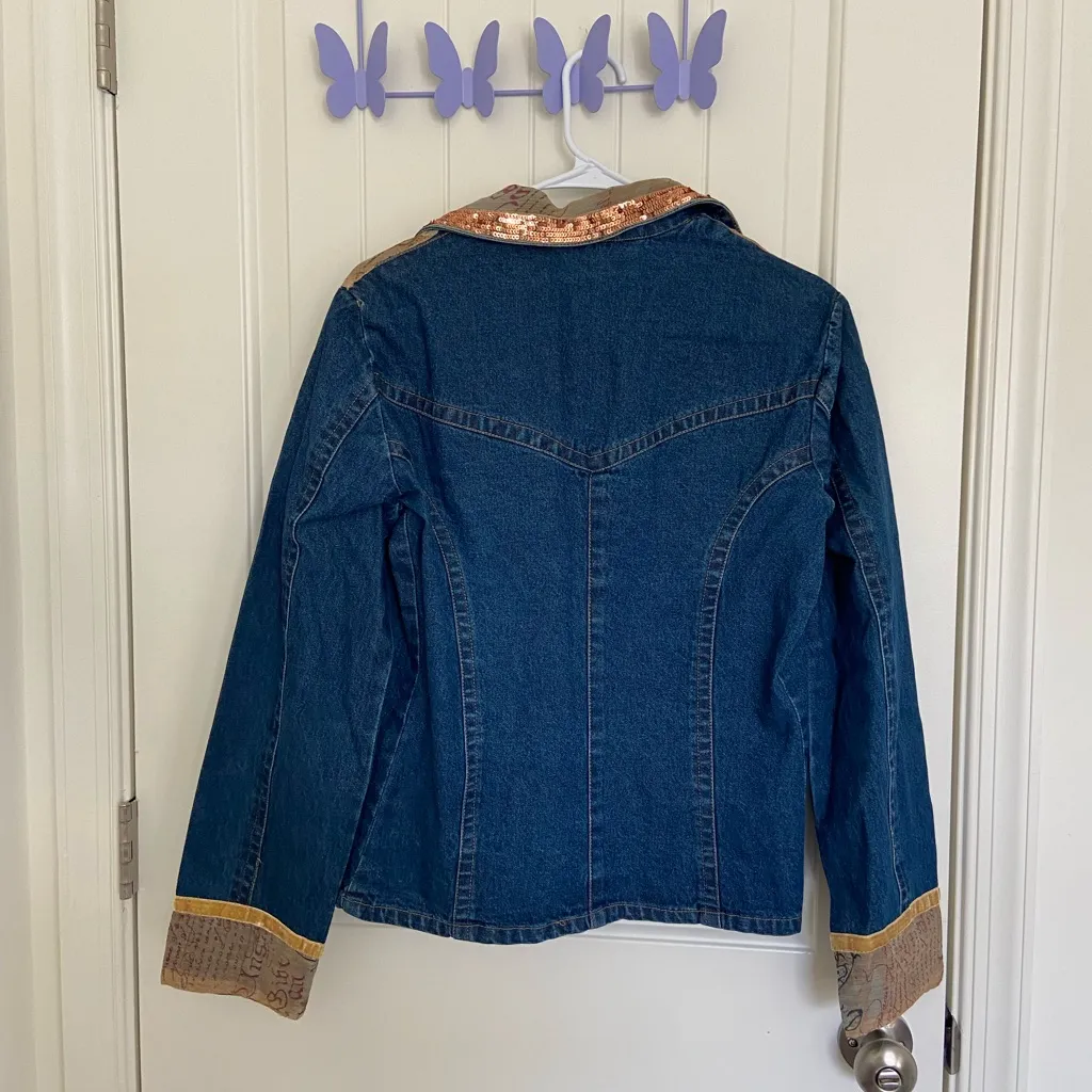 EUC Vintage Life Style women’s rustic‎ sequins medium wash blue denim jacket M - Image 6
