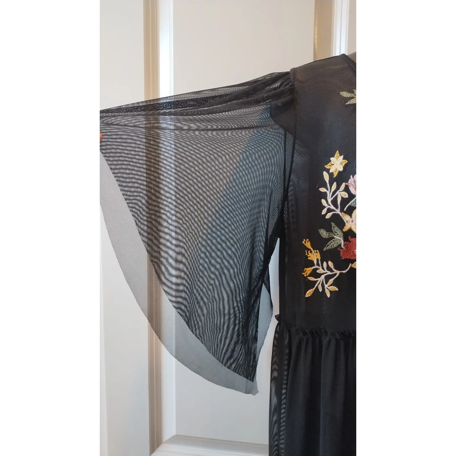 Coco + Jaimeson Women Sz M Black Mesh Dress Tunic Boho Embroidered UNLINED Size M - Image 3